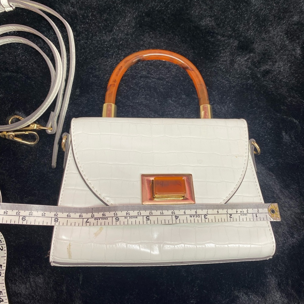 Elegant White Croc-Embossed Handbag with Tan Accents For Little Girls Mini Purse - Picture 3 of 5